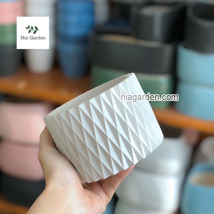 Chậu xi măng Cori Origami trồng cây cảnh (không kèm đĩa)