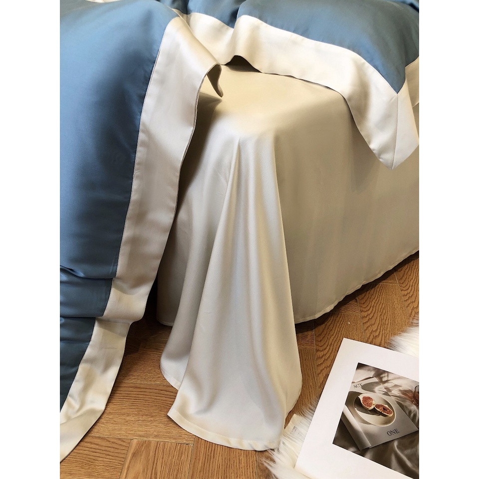 Bộ chăn ga gối trơn cao cấp 100%Tencel 120s phối 2 màu chăn viền siêu xịn mịn, mát lạnh 6 màu tùy chọn