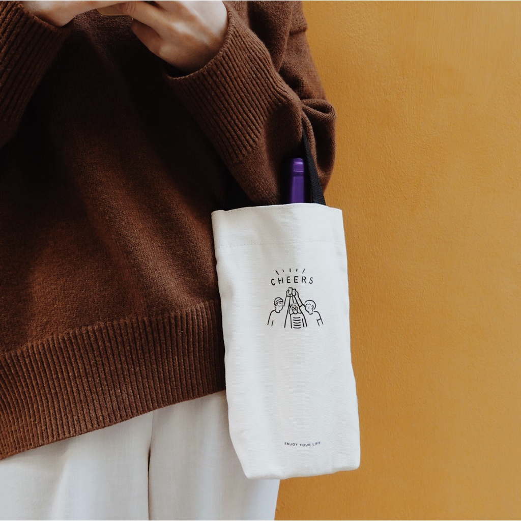 Túi vải xách tay đựng trà sữa bình nước đồ dùng cá nhân bảo vệ môi trường