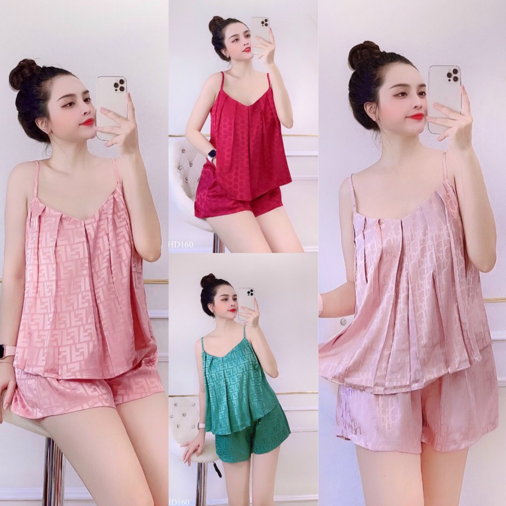 Bộ gấm 2 dây nữ mặc nhà thời trang