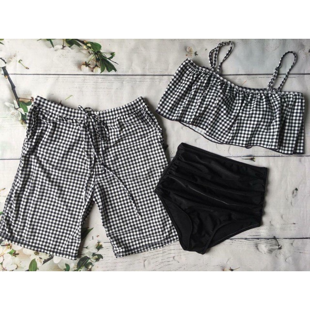 [ HÀNG CAO CẤP] Quần bơi cặp nam nữ SỌC CARO( kèm áo)