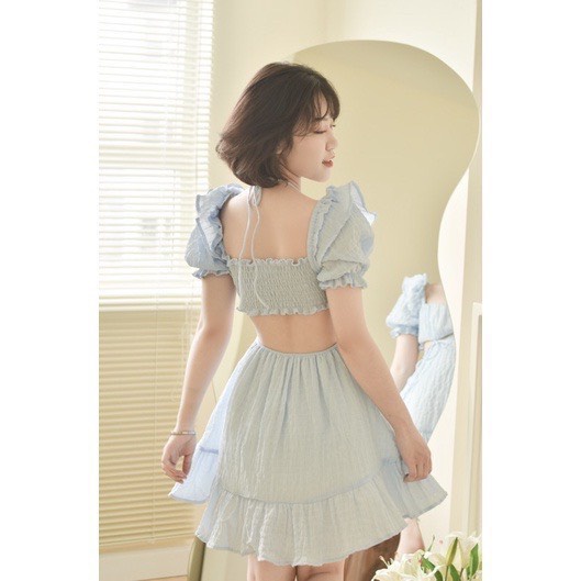 Set đồ nữ mini đi biển đi tiệc hở lưng bo chum phía sau sang chảnh cá tính xinh đẹp