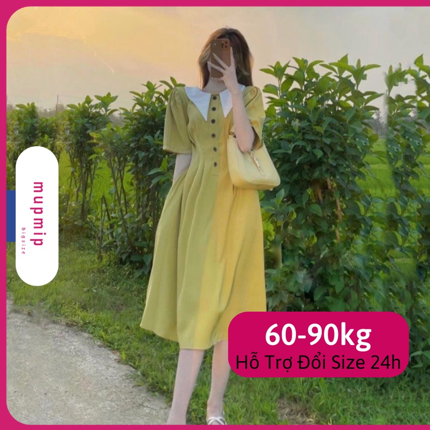 Đầm Bigsize Nữ Dáng Dài Cổ Sen Chất Cotton Lạnh Mát Mẻ Cho Các Nàng Đủ Size L XL XXL Mupmip M923