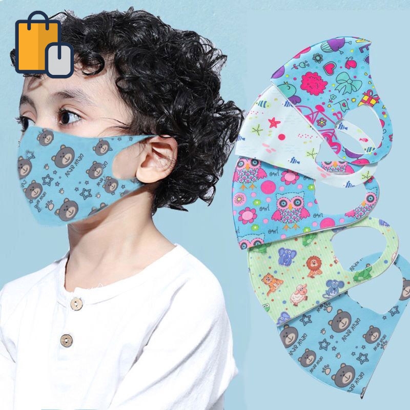 (Hàng Mới Về) Khẩu Trang Lụa Lạnh Họa Tiết Hoạt Hình Cho Bé Trai Và Gái 3-12 Tuổi