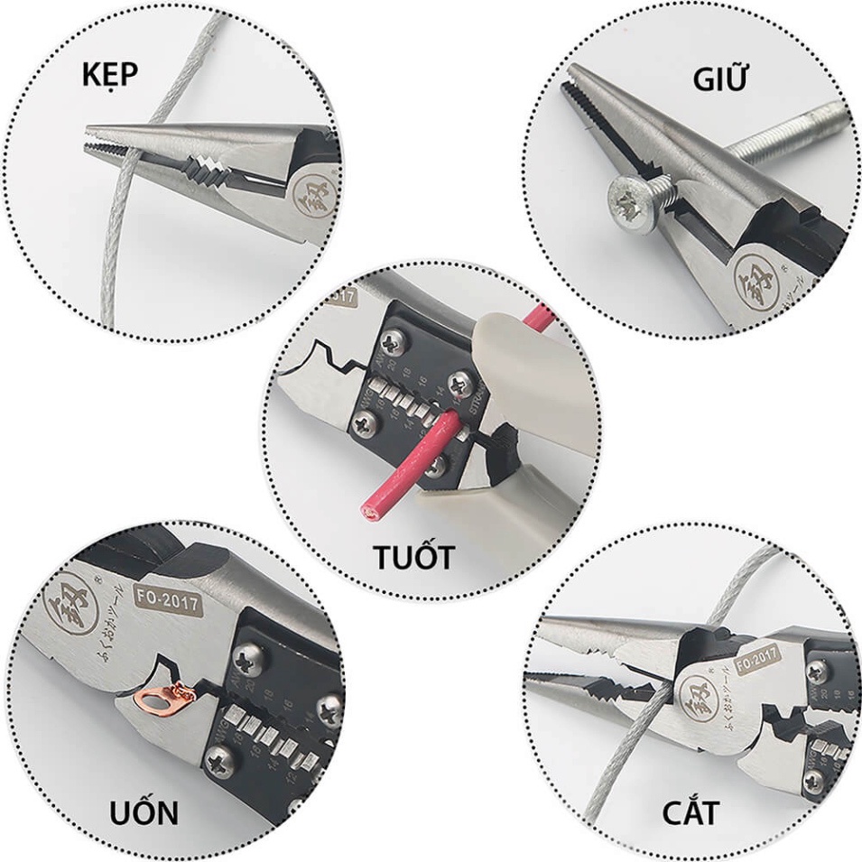 Hót Nhất 2021Kìm,Kiềm đa năng cắt đứt mọi loại kim loại nhật bản 5 in 1-  FUKOUKA Nhật Bản (Kẹp-Cắt-Uốn-Cuộn-Tuốt dâ