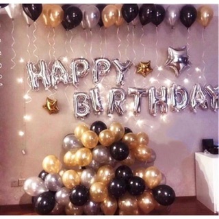 Set Bóng Happy Birthday Kèm Bong Bóng Nhũ - Kèm Sao Bạc