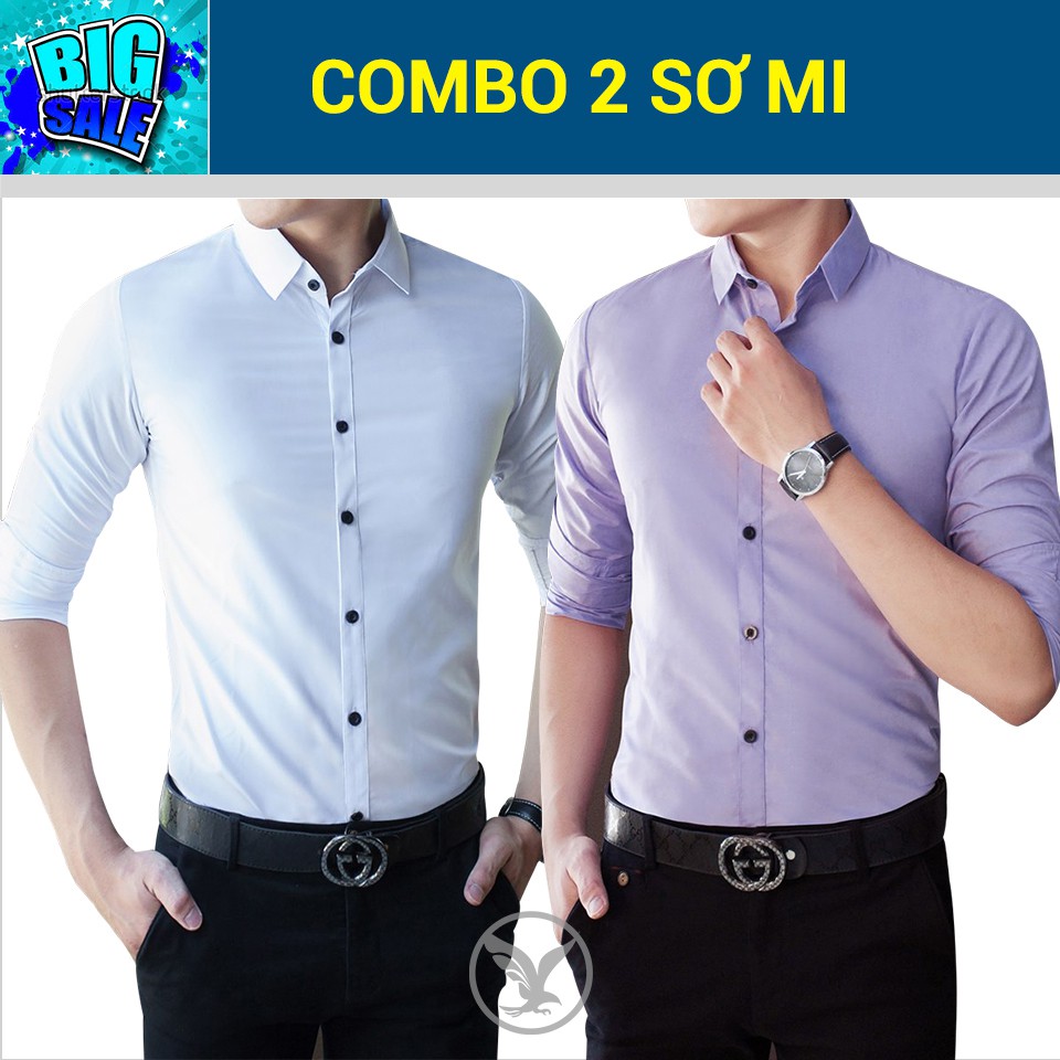 Combo 2 sơ mi (trắng + tím nhạt) lịch lãm - Dài tay