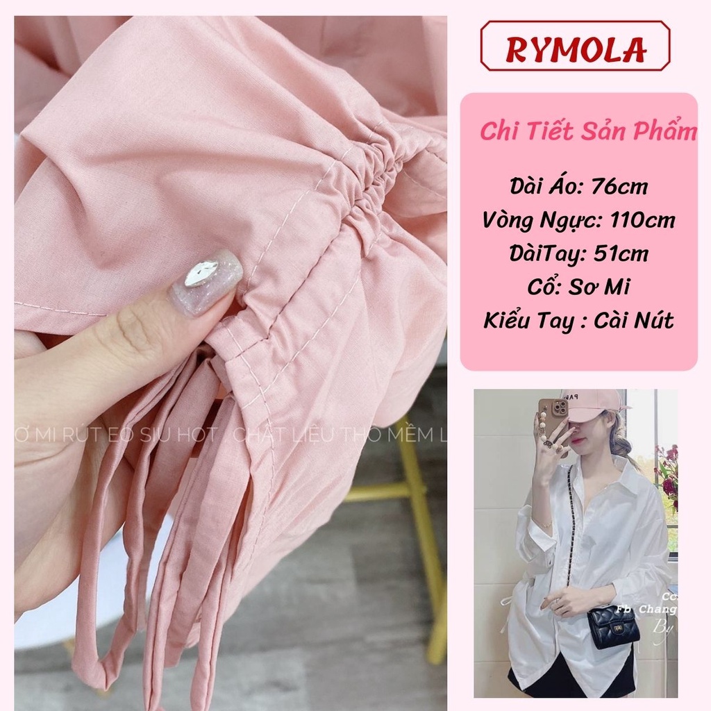 Áo Sơ Mi Hồng Rút Eo RYMOLA Sơmi Form Rộng Tay Dài Kiểu Dấu Quần Oversize Dáng Dài  Hàn Quốc Vintage 2 Màu Hồng Và Trắng