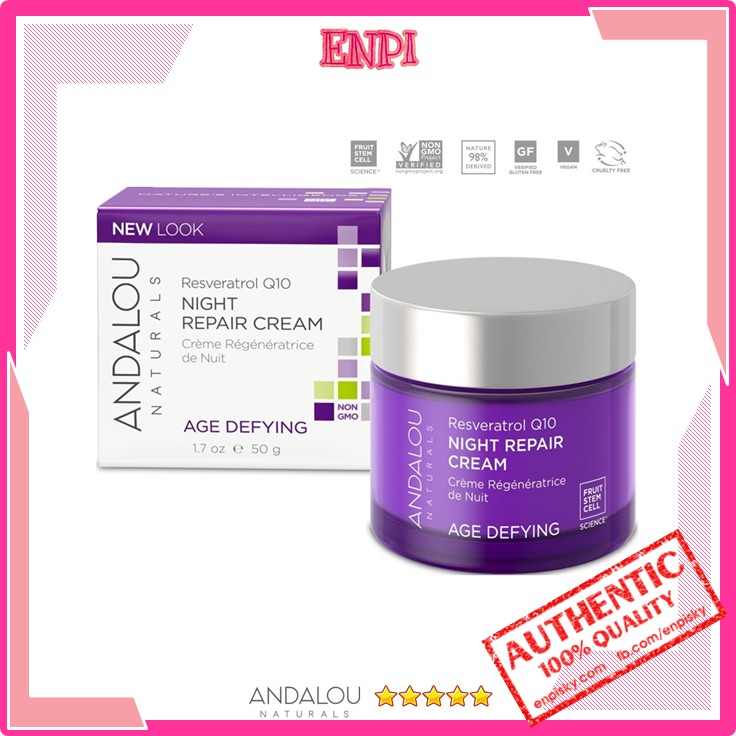 Kem dưỡng tái tạo chống lão hóa da Andalou Naturals Resveratrol Q10 Night Repair Cream