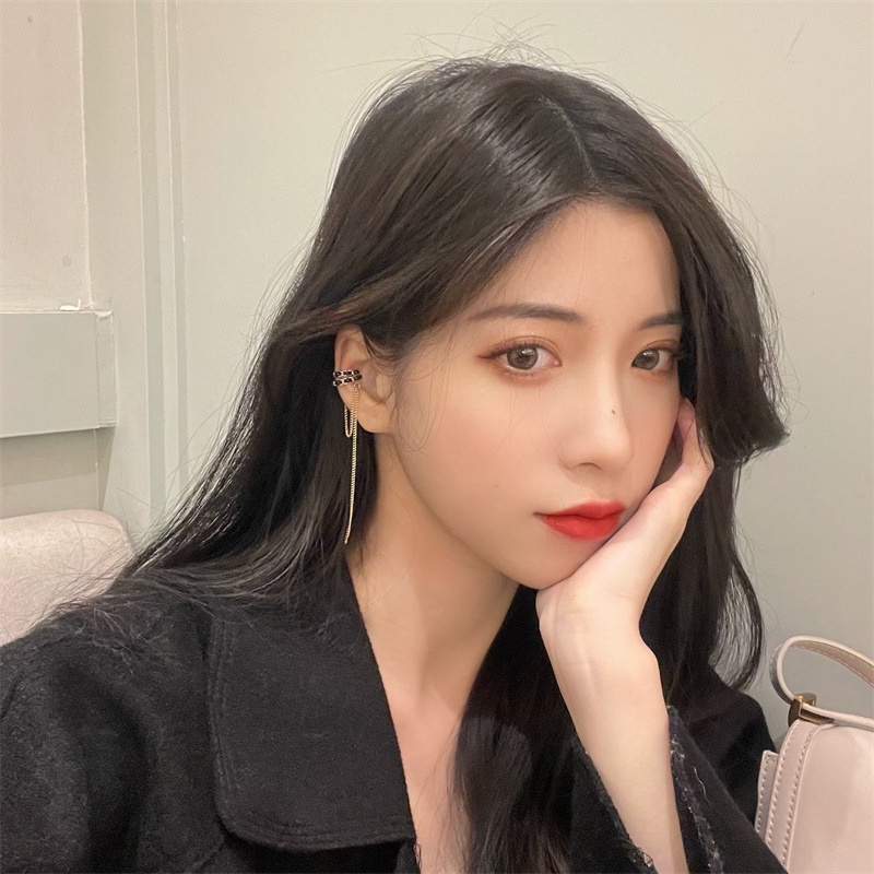 Khuyên tai kẹp vành một bên không bấm lỗ K103 bằng hợp kim mạ vàng dáng dài (1 chiếc)