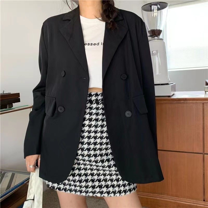 Áo Khoác Blazer Tay Dài Dáng Rộng Thời Trang Thu Đông Cho Nữ