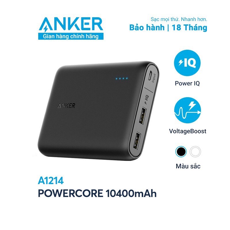 Sạc Dự Phòng Anker PowerCore 10400mAh - A1214 - Công nghệ PowerIQ và VoltageBoost - Hàng Chính Hãng - Bảo Hành 18 Tháng