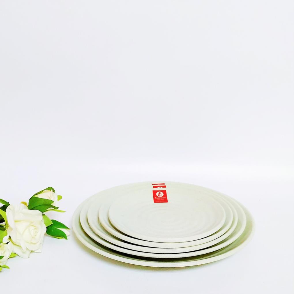 (HÀNG ĐẸP) Bộ đĩa vuông tròn có vân Nhựa phíp 100% melamine Xanh đá - Green Stone