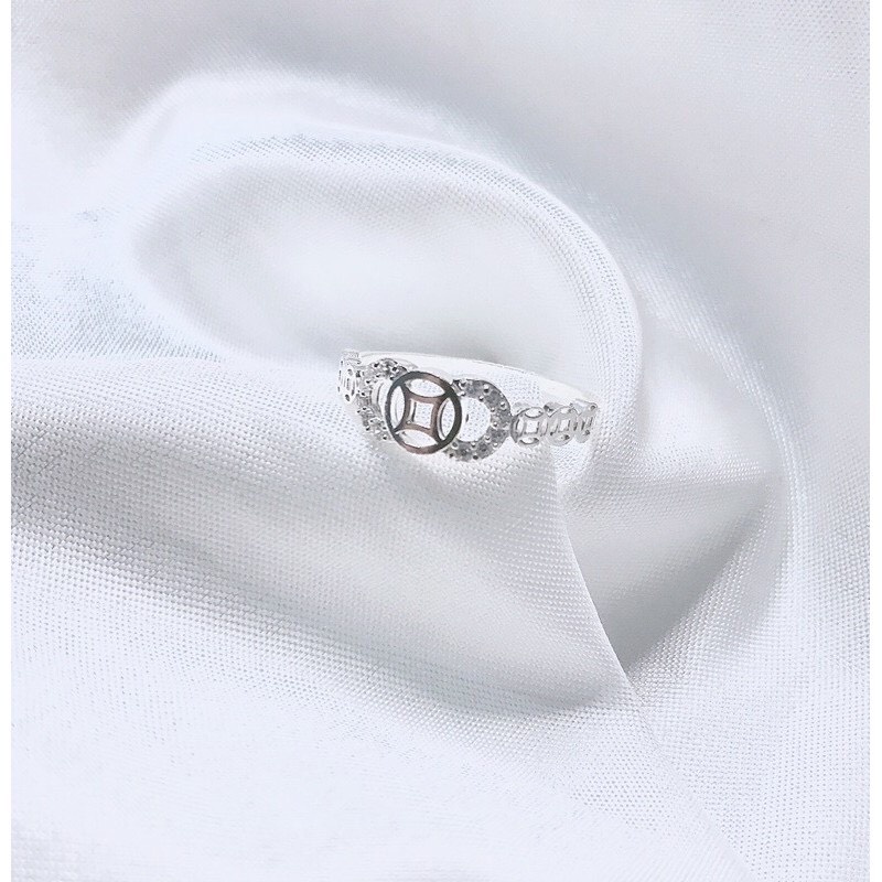 Nhẫn kim tiền bạc thật đính đá đồng xu - Kho sỉ bạc Nhất Linh