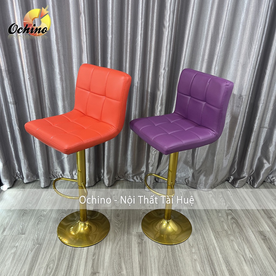 Ghế Bar, Ghế Trang Điểm Mẫu vịn tay inox không tay Chân Vàng K1 Sang Chảnh Điều Chỉnh Độ Cao 60/80 Và Xoay 360 Độ