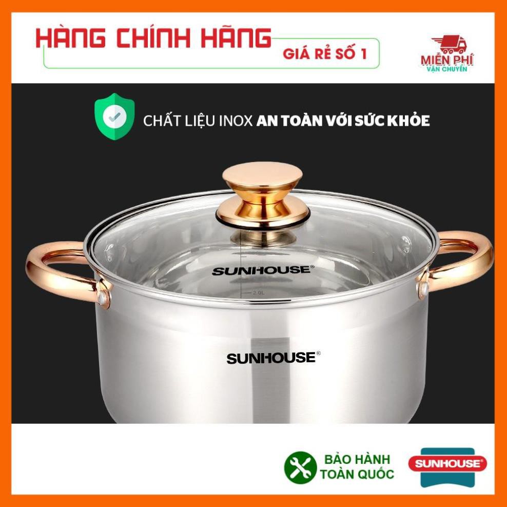 Bộ nồi Sunhouse SH781, inox SH781, 5 đáy dùng cho bếp từ, 3 nồi kích thước: 16cm, 20cm, 24cm. Phù hợp với mọibeep