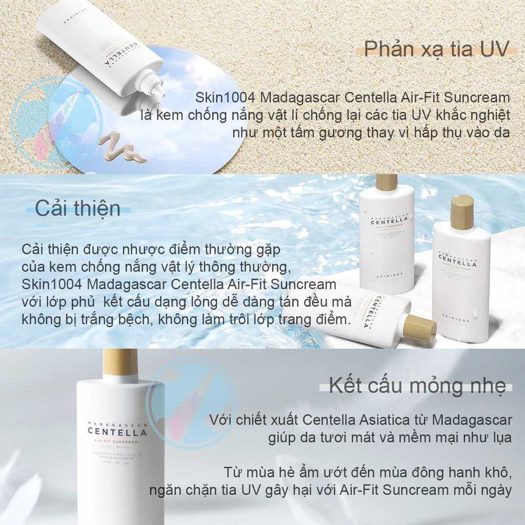 Kem Chống Nắng Dưỡng Ẩm và Ngăn Ngừa Lão Hóa Cho Da Nhạy Cảm Skin1004 Madagascar Centella Air-fit Suncream 50ml