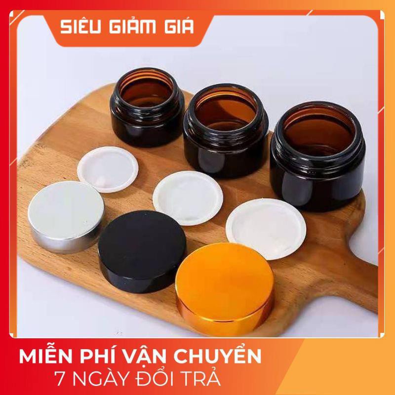 Hũ Chiết Mỹ Phẩm ❤ GIÁ RẺ NHẤT ❤ [15g,20g,30g,50g,100g] Hũ Chiết Mỹ Phẩm Thủy Tinh Nâu Nắp Vàng,Đen đựng kem.