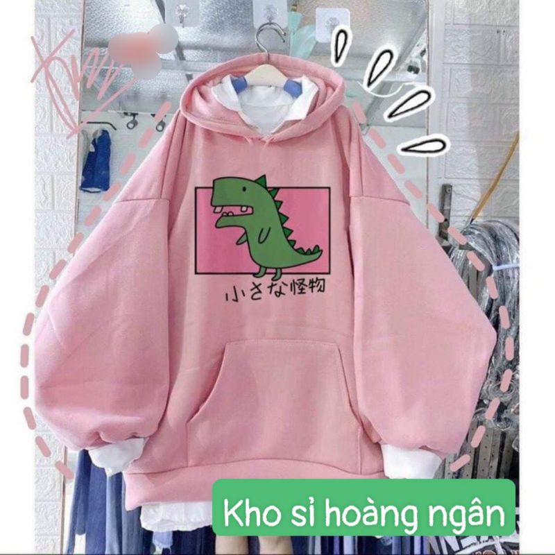 Áo Hoodie Nón Chui Trùm Đầu Nữ Nam Unisex Chất Vải Nỉ Cotton Hình Khủng Long ( kèm ảnh thật)