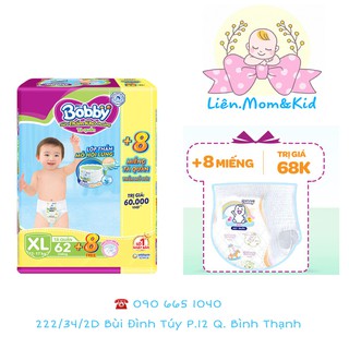 Tã quần Bobby - Đệm Lưng Thấm Mồ Hôi XL62 (62 miếng) - Tặng 8 miếng trong gói