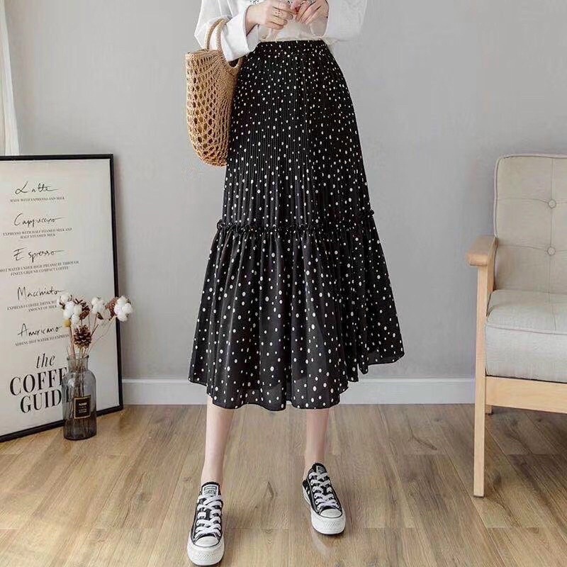 Chân váy dài hoa nhí lưng cao, chân váy công sở thời trang nữ dịu dàng [Quảng Châu cao cấp]