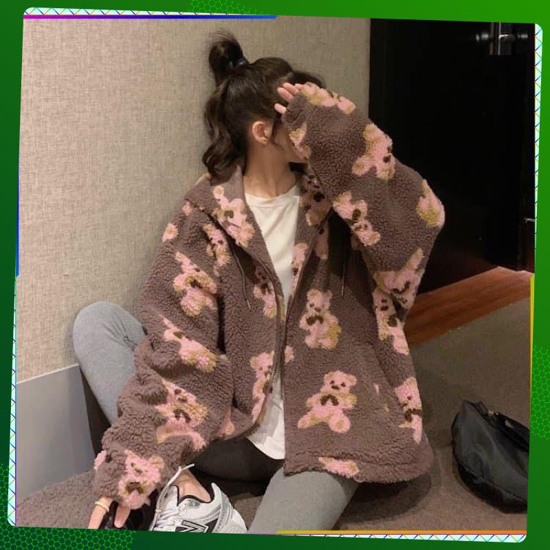 Áo Khoác bông hoạ tiết gấu dễ thương siêu ấm✌️2 màu ảnh thật | BigBuy360 - bigbuy360.vn