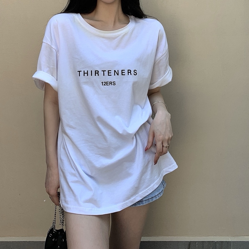Áo Thun Tay Ngắn Dáng Rộng In Chữ Thời Trang Hàn Quốc