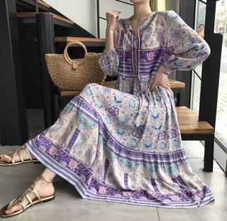 Váy thổ cẩm vintage boho maxi