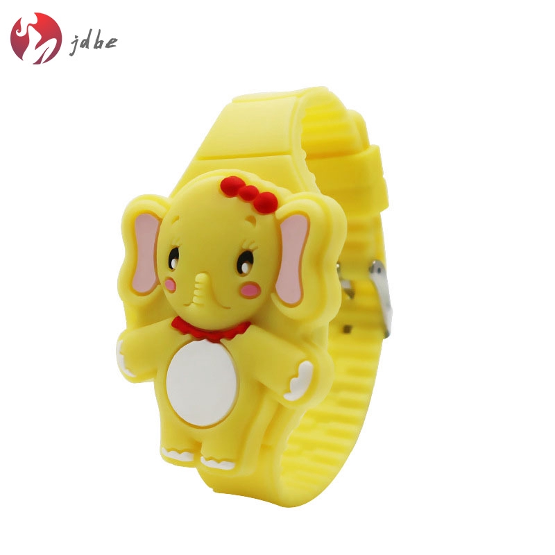 ✿JDBE✿ Girls Kids LED Electronic Watch Silicone Band Cartoon Elephant Flip Case Wrist Watch Lovely Gift