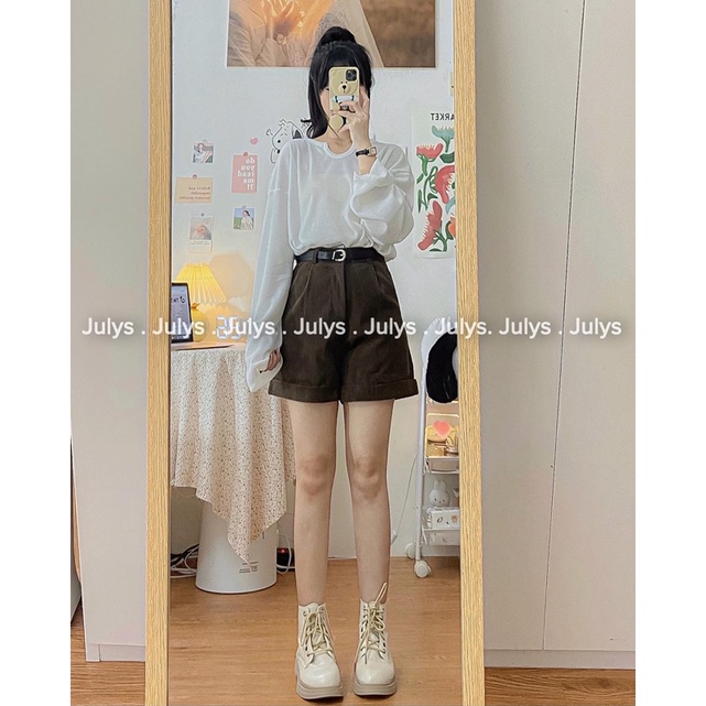 Quần short nhung ống rộng kèm đai JULYS STORE (ảnh thật shop chụp kèm video cận chất) | BigBuy360 - bigbuy360.vn
