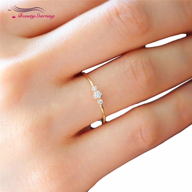 Nhẫn Cưới Đính Đá Zircon Màu Vàng Trơn Đơn Giản Cỡ 5-9 14k 3