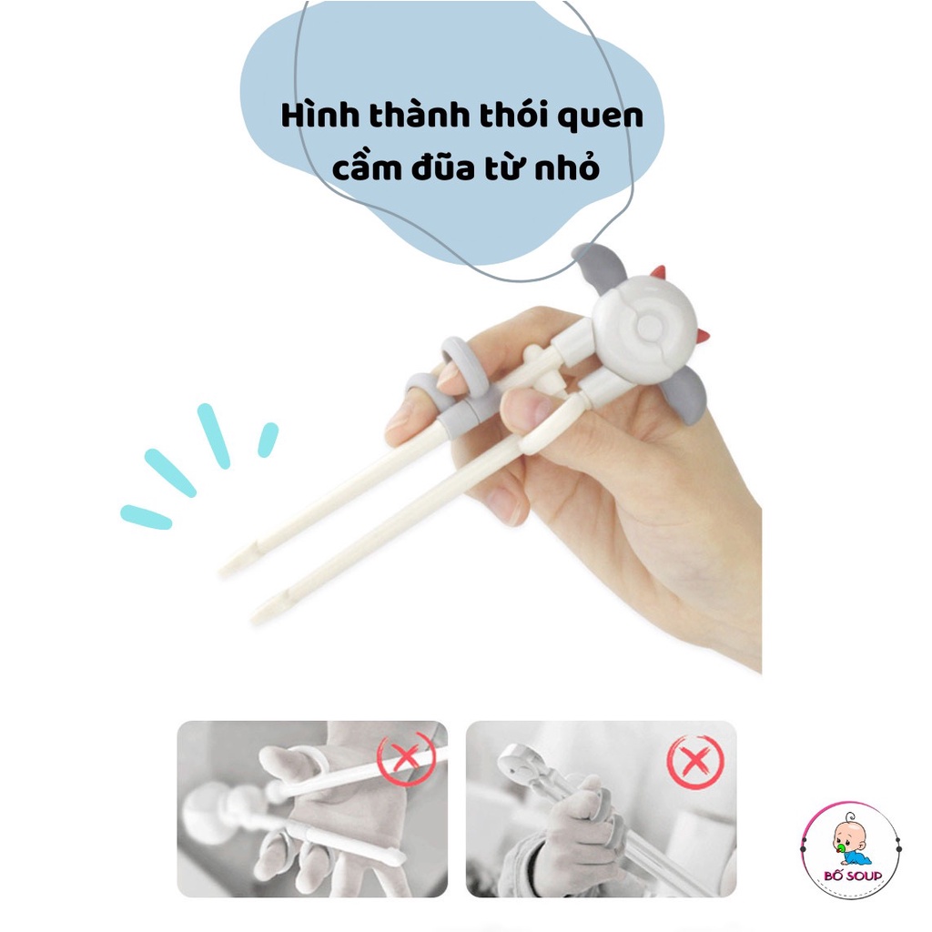 Đũa tập ăn chính hãng Misuta, đũa tập ăn xỏ ngón cho bé tập gắp