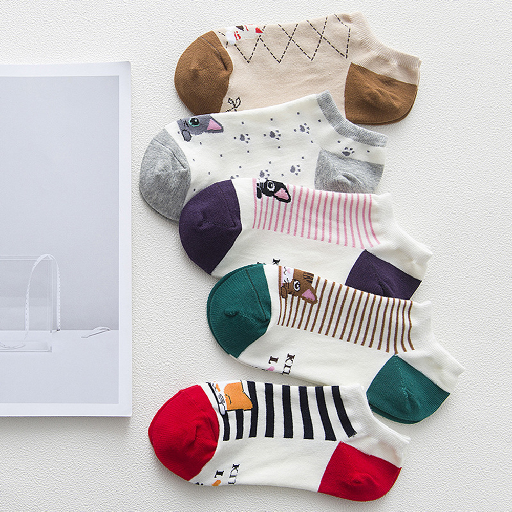 Đôi Vớ Cotton Họa Tiết Sọc In Hình Mèo Thời Trang Cho Nữ