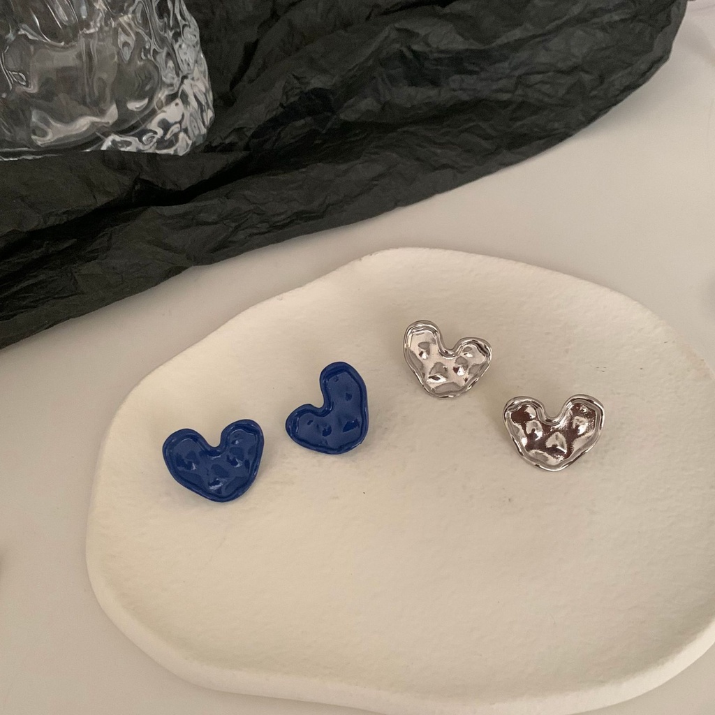 Bông Tai Hình Trái Tim Màu Xanh Dương Phong Cách Punk Hiphop Thời Trang Cho Nữ