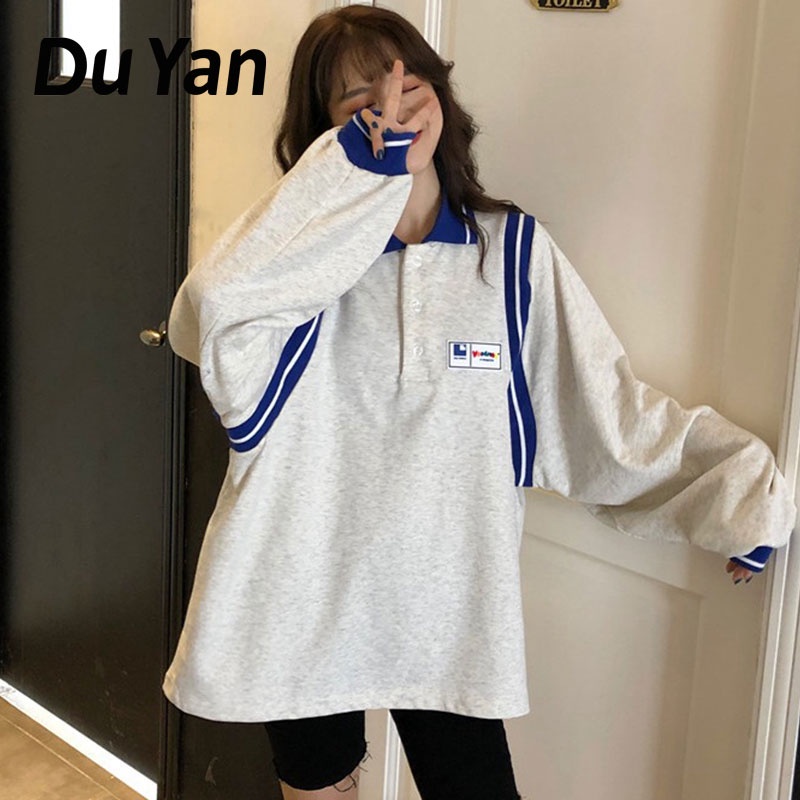 Áo Sweater Cotton Mỏng Dáng Rộng Cổ Polo Đơn Giản Thời Trang Cho Nữ