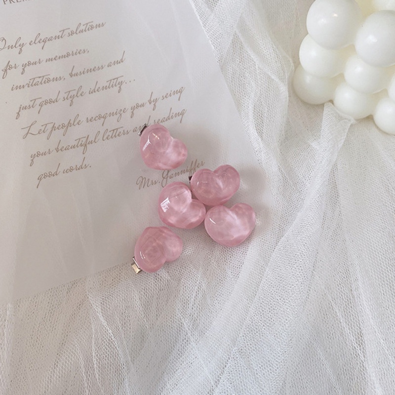 Kẹp Tóc Hình Trái Tim/Hoa Trà/Quả Đào Màu Hồng Xinh Xắn