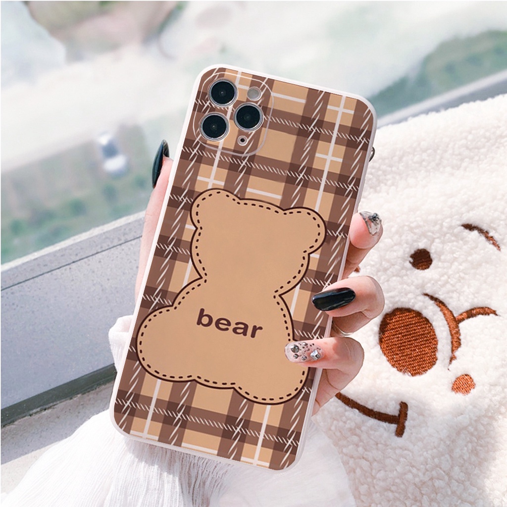 Ốp điện thoại iphone dẻo Gấu nâu caro cạnh vuông bảo vệ camera cho iphone đủ mã 6 đến 13promax e173