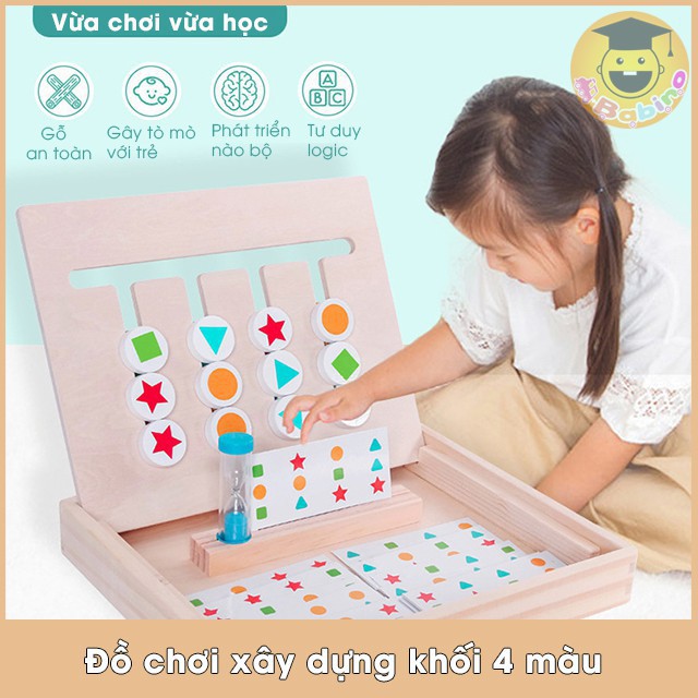 Đồ Chơi Toán Logic 4 màu- Ghép Hình Theo Mẫu Kèm Đồng Hồ Cát- Four Color Game