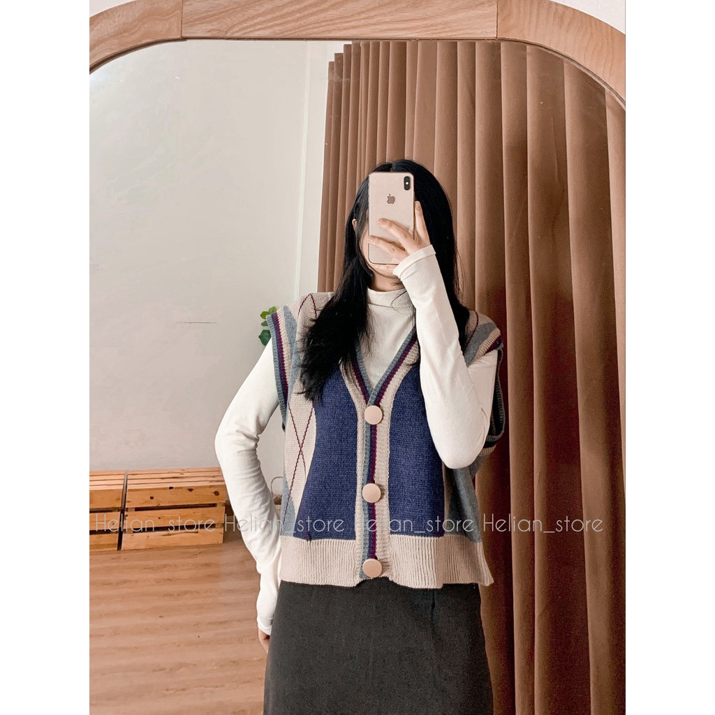 Áo gile len 3 khuy cài