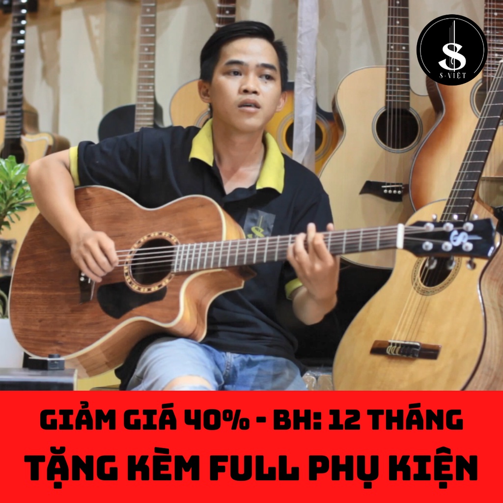 Đàn guitar acoustic gỗ thịt có ty có EQ kết nối loa chính hãng S Việt mã ESAC20