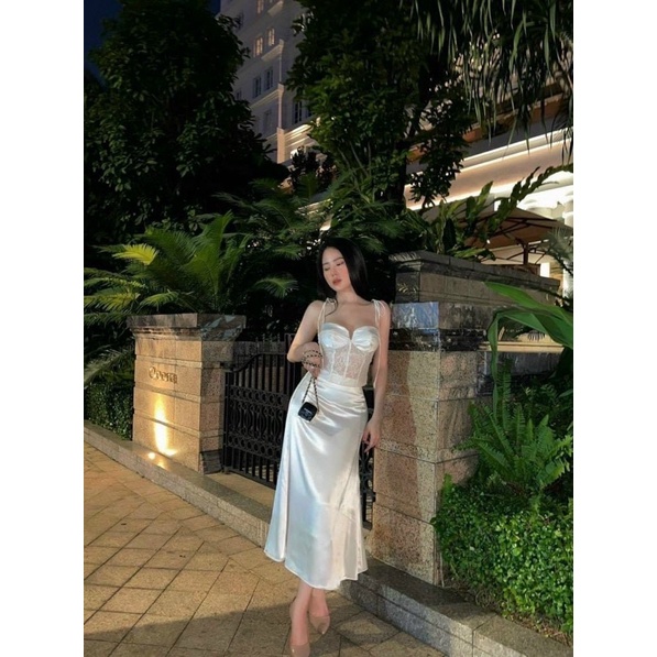 Set áo ren 2 dây cúp ngực chân váy phi body loe Đen trắng đỏ Đầm váy sexy đi chơi dự tiệc sang trọng quý phái hotgirl tk