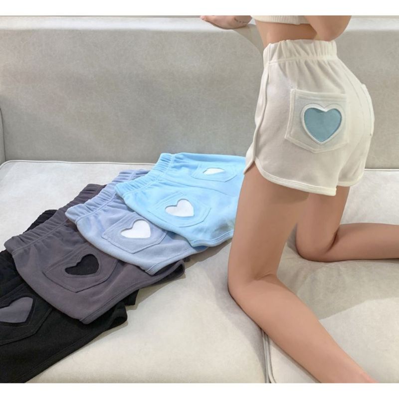 Quần đùi hình tim nữ,Quần Short Ống Rộng Lưng Cao Mặc Nhà Thoải Mái Thời Trang Cho Nữ