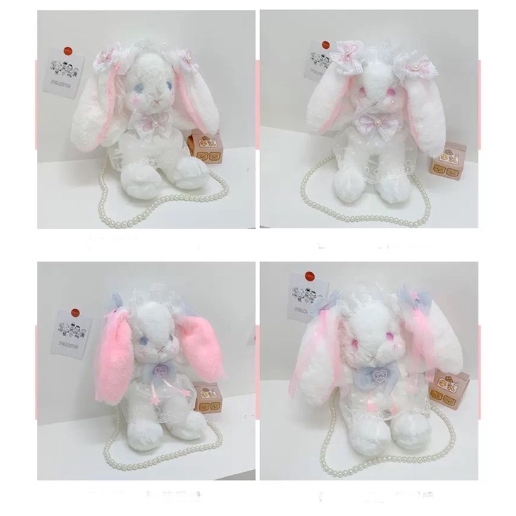 YASAS0107-Túi xách lolita thỏ bông gắn nơ dây hạt