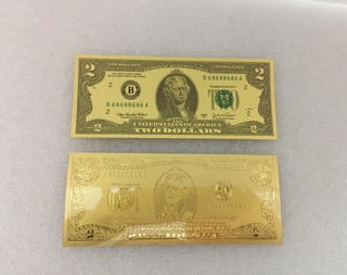Tiền 2usd hoặc 100usd  Plastic Mạ Vàng