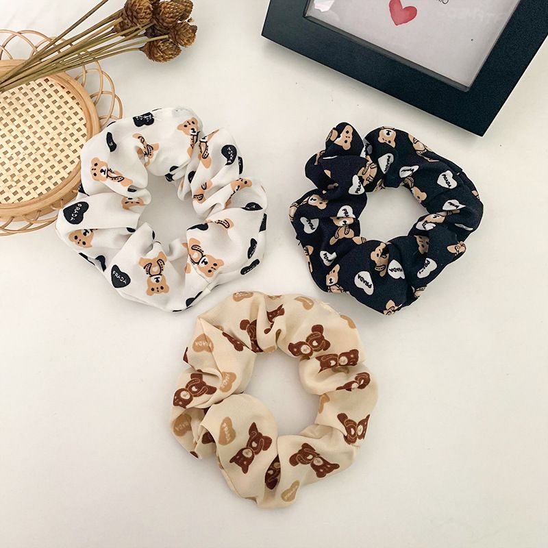 Dây cột tóc vải scrunchies họa tiết gấu