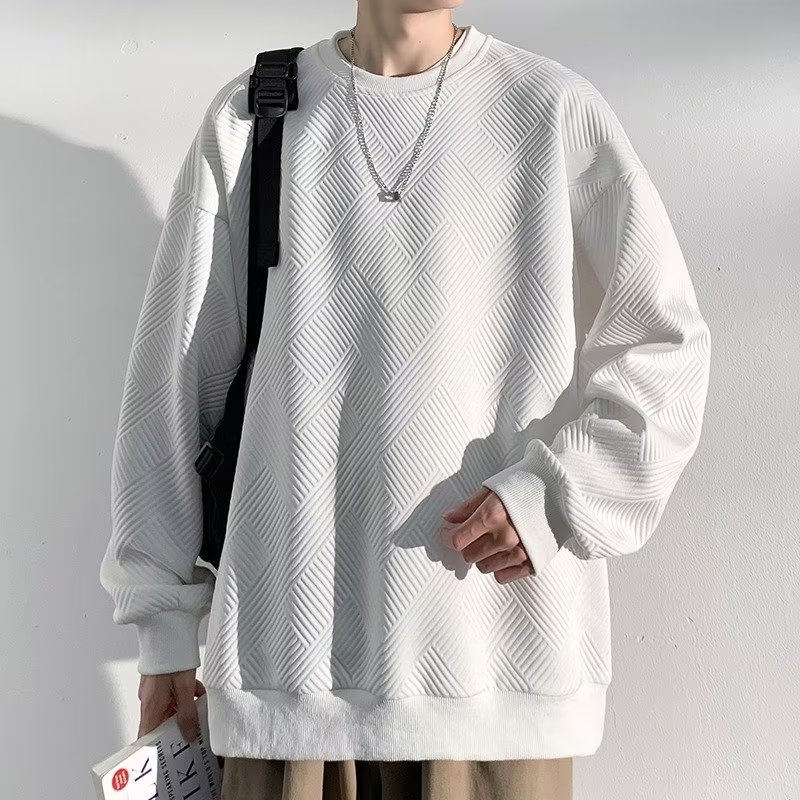 Áo Sweater  Fashion Cotton Simple Cổ Tròn Họa Tiết Dập Nổi Màu Trơn Thời Trang Hàn Quốc Cho Nam Nữ Đàn ông Chất Lượng Cao In Xu Hướng Sweater Trắng Unisex Basic Classic áo Sweater Form Rộng