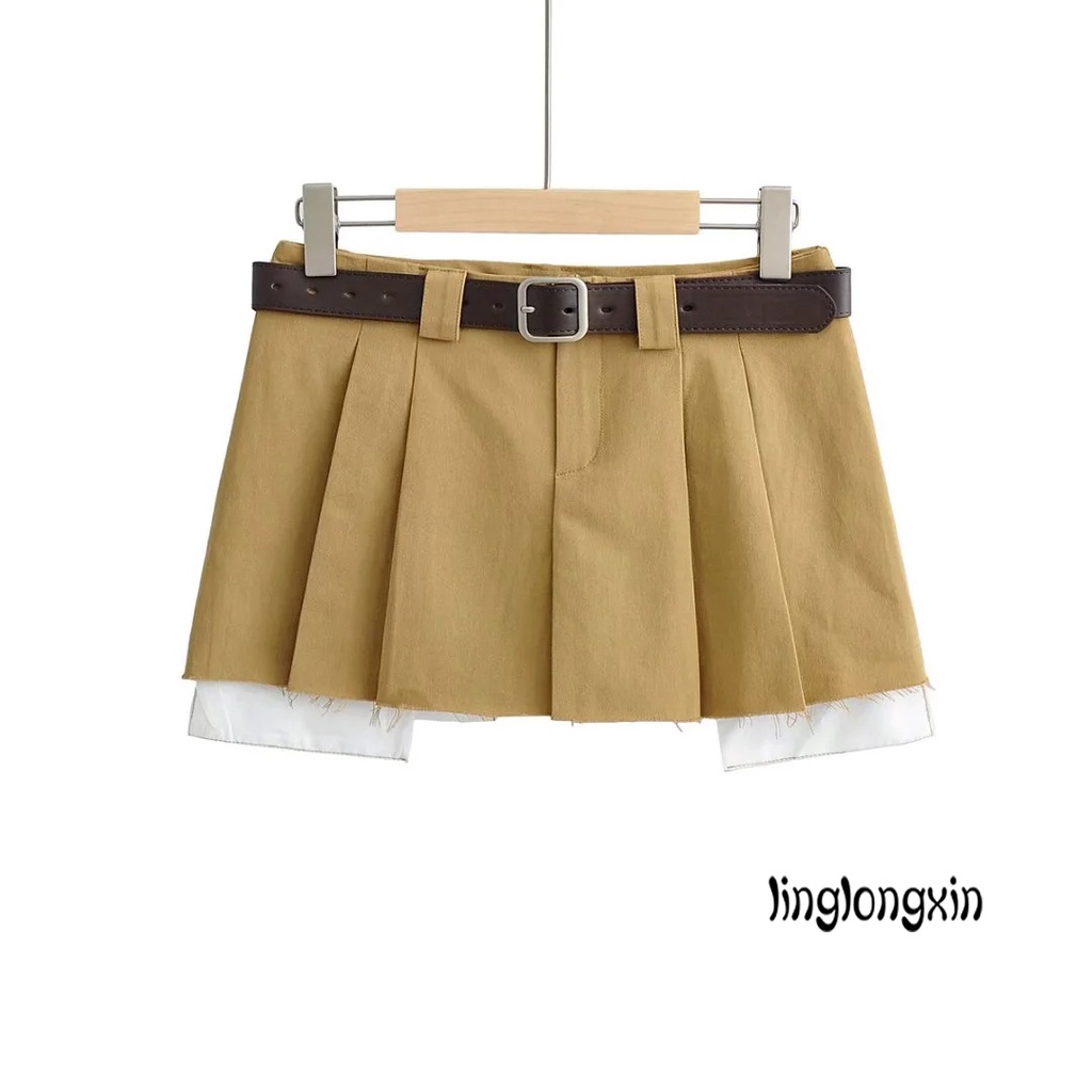 ♔Ap♔Chân Váy Ngắn Chữ A Lưng Thấp Phối Thắt Lưng Kiểu Vintage Thời Trang Mùa Hè Y2K