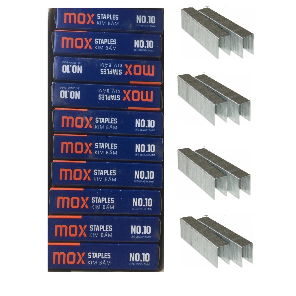 10 hộp Đinh ghim Số 10 MOX - kim U bấm giấy dùng trong văn phòng - No.10