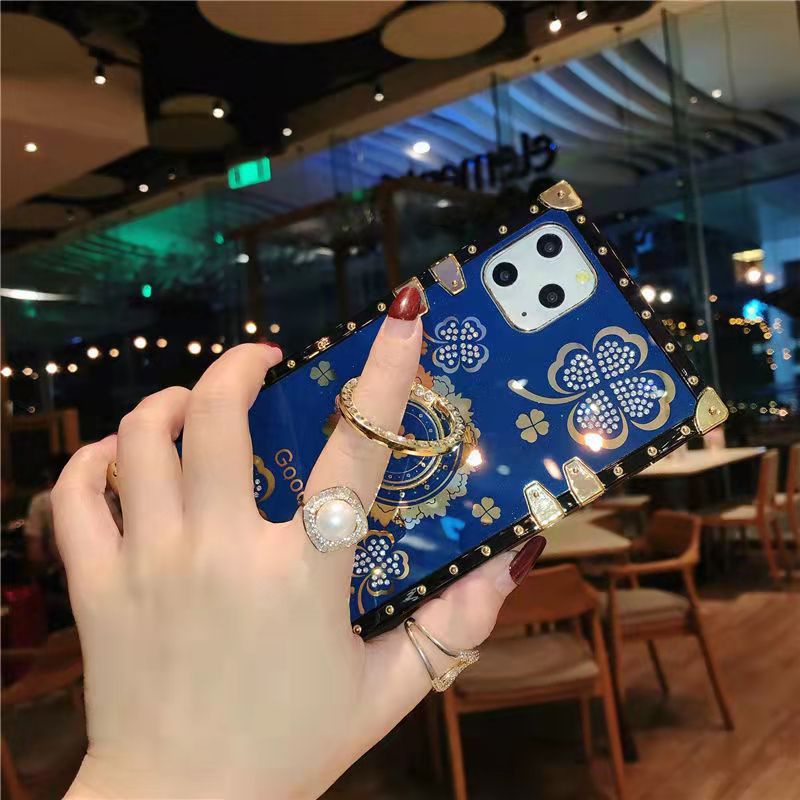 Ốp Điện Thoại Hình Vuông Đính Đá Lấp Lánh Kèm Giá Đỡ Cho Oppo A55 A15 A15S A16 A9 A53 A33 A5s A3s A12 A31 A52