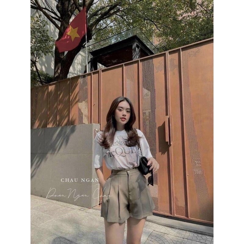 Quần sooc nữ chất ruby mềm không xù, quần đùi xếp li đóng cúc có cạp lưng chun thoải mái, tôn dáng